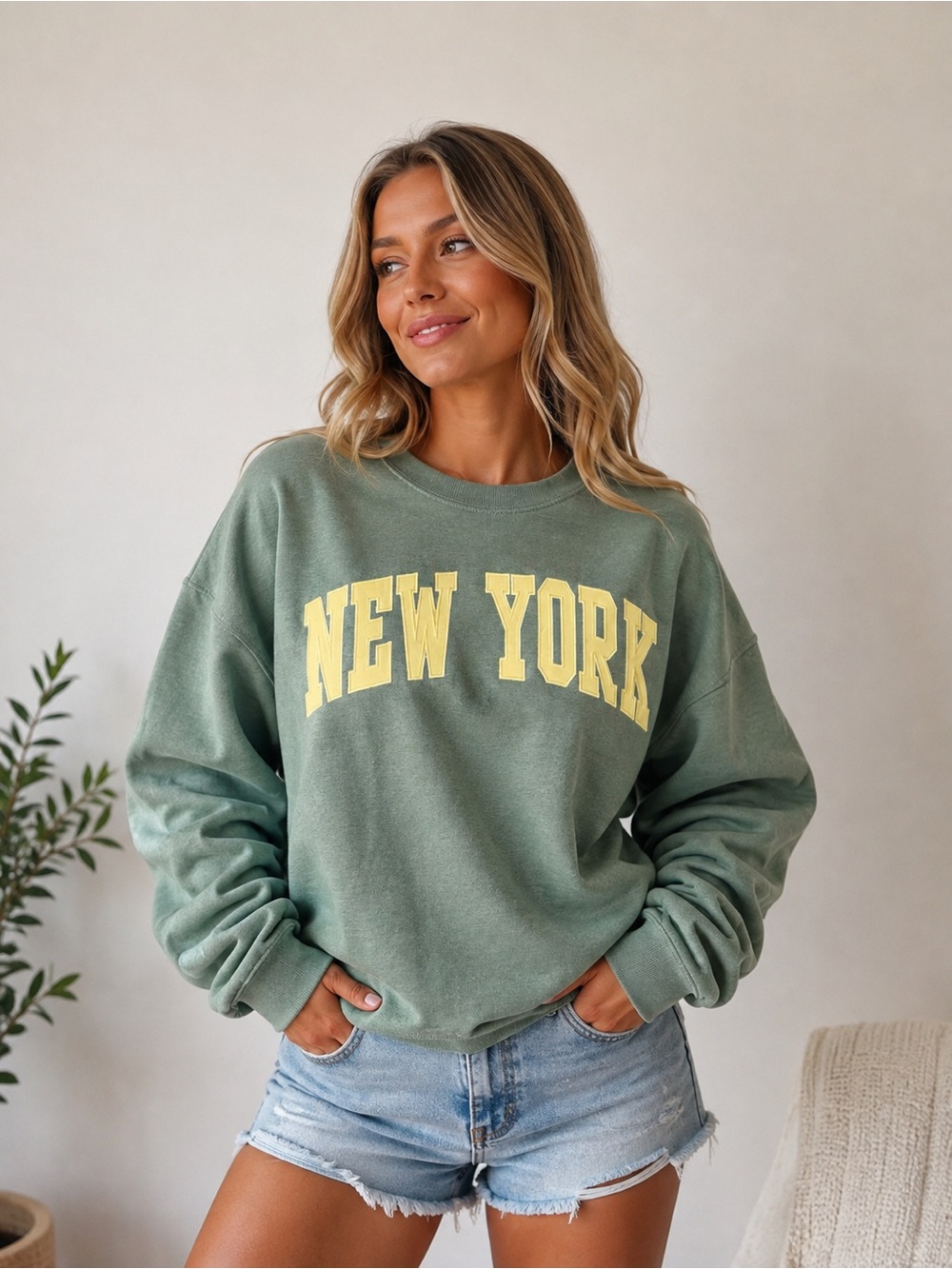 Women's Sage Green New York Crewneck Sweatshirt